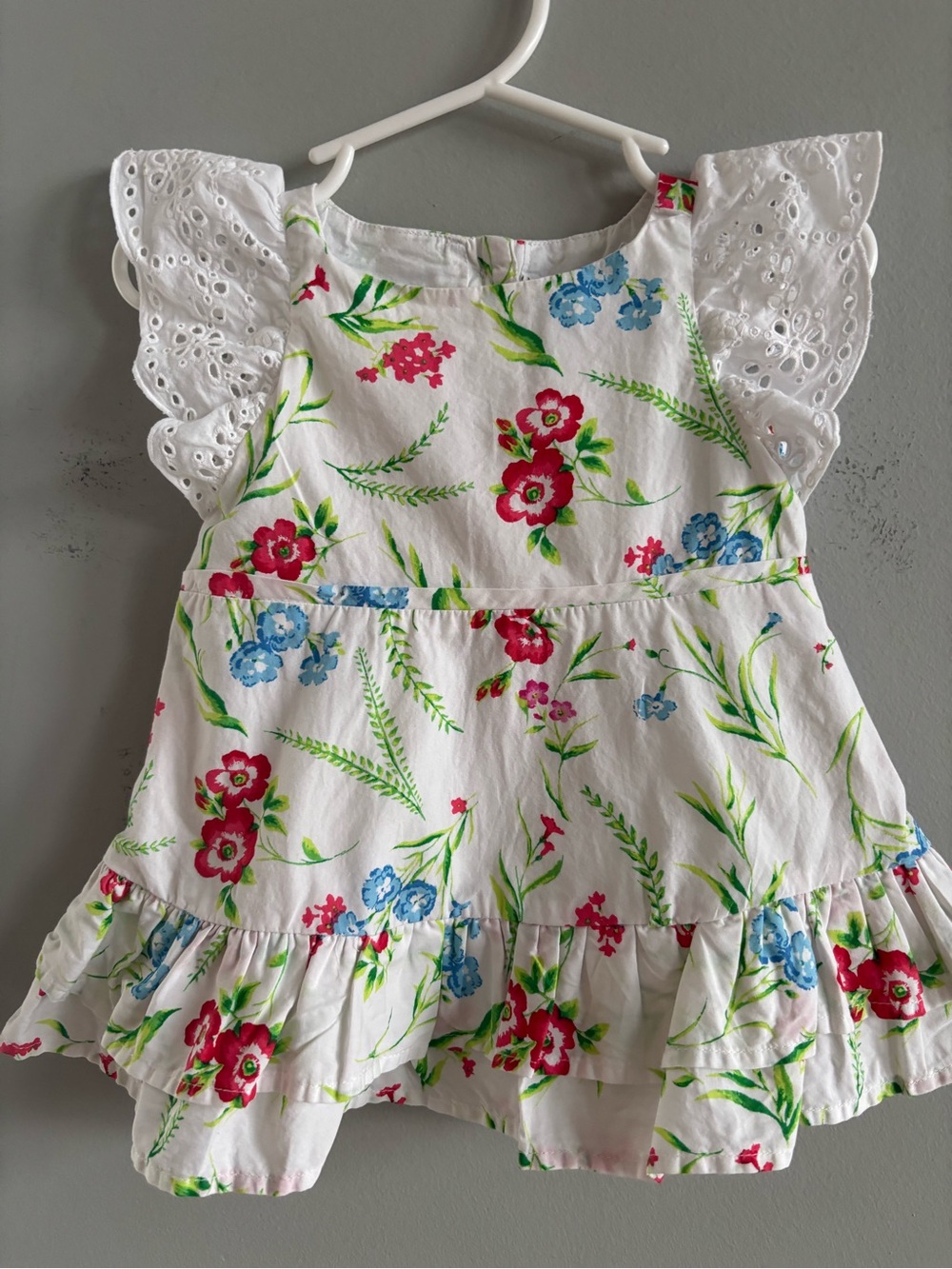 Janie and Jack 3-6 months White Floral Ruffle Baby Dress with Eyelet Sleeves